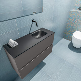 Mondiaz ADA 80cm toiletmeubel dark grey. LEX wastafel urban rechts zonder kraangat