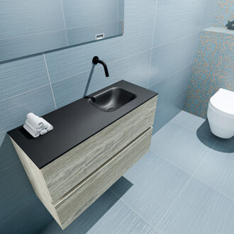 Mondiaz ADA 80cm toiletmeubel light brown grey. LEX wastafel urban rechts zonder kraangat