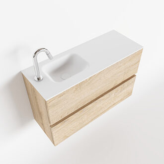 Mondiaz ADA 80cm toiletmeubel washed oak. LEX wastafel talc links 1 kraangat