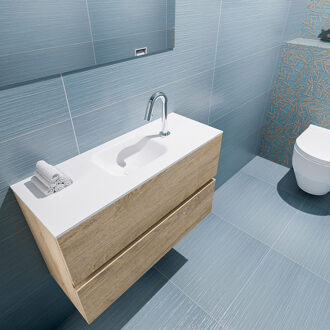 Mondiaz ADA 80cm toiletmeubel washed oak. LEX wastafel talc midden 1 kraangat