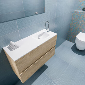 Mondiaz ADA 80cm toiletmeubel washed oak. LEX wastafel talc rechts 1 kraangat