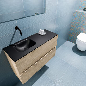 Mondiaz ADA 80cm toiletmeubel washed oak. LEX wastafel urban links zonder kraangat