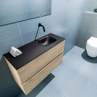 Mondiaz ADA 80cm toiletmeubel washed oak. LEX wastafel urban rechts zonder kraangat