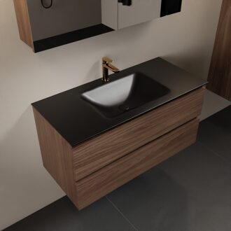 Mondiaz AIVY 100cm badmeubel Mocha, wastafel Urban solid surface midden 1 kraangat met spiegelkast (AI-351321URBAN-SI - AI-M100MOMI - AI-C100MOMI)