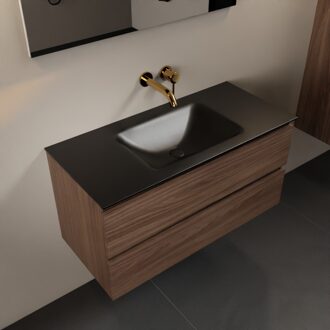 Mondiaz AIVY 100cm badmeubel Mocha, wastafel Urban solid surface midden zonder kraangat (AI-351321URBAN-NO - AI-M100MOMI)