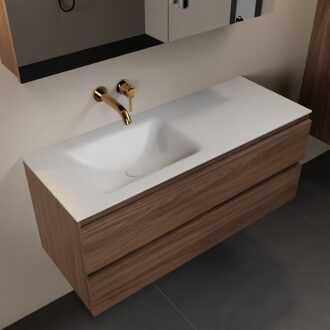 Mondiaz AIVY 120cm badmeubel Mocha, wastafel Talc solid surface links zonder kraangat met spiegelkast (AI-351631TALC-NO - AI-M120MOLI - AI-C120MOMI)