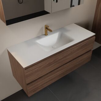 Mondiaz AIVY 120cm badmeubel Mocha, wastafel Talc solid surface midden 1 kraangat met spiegelkast (AI-351621TALC-SI - AI-M120MOMI - AI-C120MOMI)