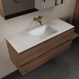 Mondiaz AIVY 120cm badmeubel Mocha, wastafel Talc solid surface midden zonder kraangat met spiegelkast (AI-351621TALC-NO - AI-M120MOMI - AI-C120MOMI)