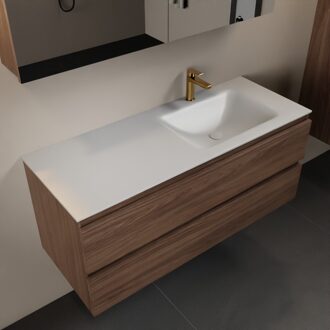 Mondiaz AIVY 120cm badmeubel Mocha, wastafel Talc solid surface rechts 1 kraangat met spiegelkast (AI-351641TALC-SI - AI-M120MORE - AI-C120MOMI)