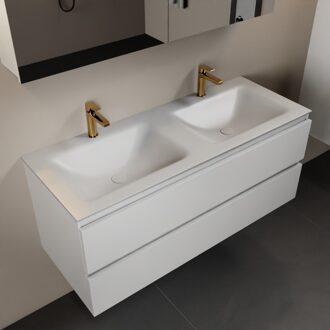 Mondiaz AIVY 120cm badmeubel Talc, wastafel Talc solid surface dubbel 2 kraangaten met spiegelkast (AI-351651TALC-SI - AI-M120TADU - AI-C120TAMI)