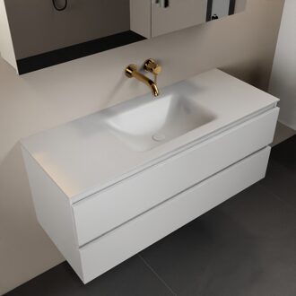 Mondiaz AIVY 120cm badmeubel Talc, wastafel Talc solid surface midden zonder kraangat met spiegelkast (AI-351621TALC-NO - AI-M120TAMI - AI-C120TAMI)