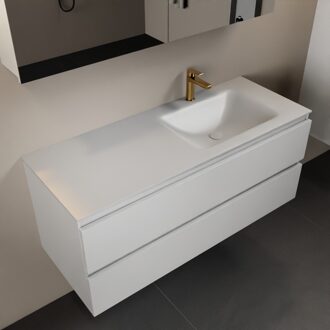 Mondiaz AIVY 120cm badmeubel Talc, wastafel Talc solid surface rechts 1 kraangat met spiegelkast (AI-351641TALC-SI - AI-M120TARE - AI-C120TAMI)