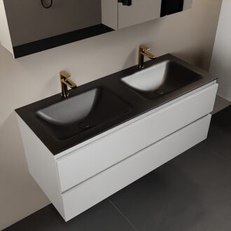 Mondiaz AIVY 120cm badmeubel Talc, wastafel Urban solid surface dubbel 2 kraangaten met spiegelkast (AI-351651URBAN-SI - AI-M120TADU - AI-C120TAMI)