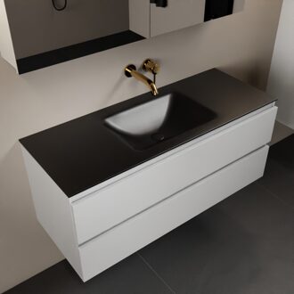 Mondiaz AIVY 120cm badmeubel Talc, wastafel Urban solid surface midden zonder kraangat met spiegelkast (AI-351621URBAN-NO - AI-M120TAMI - AI-C120TAMI)