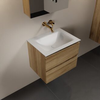 Mondiaz AIVY 60cm badmeubel Chai, wastafel Talc solid surface midden zonder kraangat met spiegelkast (AI-351111TALC-NO - AI-M60CHMI - AI-C60CHMI)