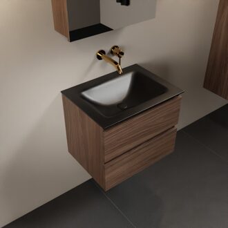 Mondiaz AIVY 60cm badmeubel Mocha, wastafel Urban solid surface midden zonder kraangat met spiegelkast (AI-351111URBAN-NO - AI-M60MOMI - AI-C60MOMI)