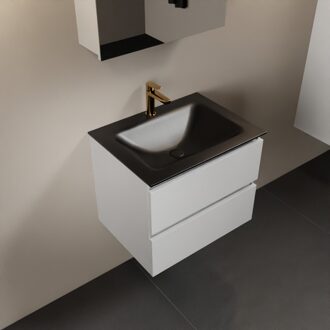 Mondiaz AIVY 60cm badmeubel Talc, wastafel Urban solid surface midden 1 kraangat met spiegelkast (AI-351111URBAN-SI - AI-M60TAMI - AI-C60TAMI)