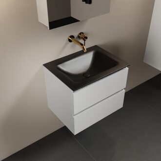 Mondiaz AIVY 60cm badmeubel Talc, wastafel Urban solid surface midden zonder kraangat met spiegelkast (AI-351111URBAN-NO - AI-M60TAMI - AI-C60TAMI)