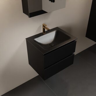 Mondiaz AIVY 60cm badmeubel Urban, wastafel Urban solid surface midden 1 kraangat met spiegelkast (AI-351111URBAN-SI - AI-M60URMI - AI-C60URMI)