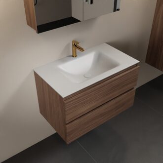 Mondiaz AIVY 80cm badmeubel Mocha, wastafel Talc solid surface midden 1 kraangat met spiegelkast (AI-351171TALC-SI - AI-M80MOMI - AI-C80MOMI)