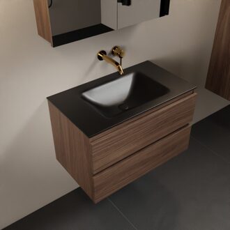 Mondiaz AIVY 80cm badmeubel Mocha, wastafel Urban solid surface midden zonder kraangat met spiegelkast (AI-351171URBAN-NO - AI-M80MOMI - AI-C80MOMI)