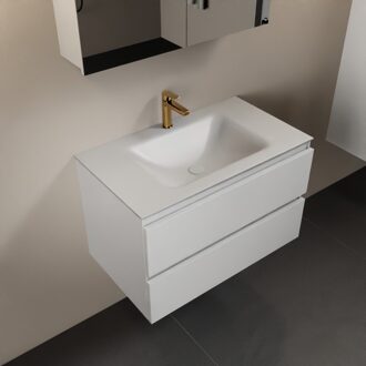 Mondiaz AIVY 80cm badmeubel Talc, wastafel Talc solid surface midden 1 kraangat met spiegelkast (AI-351171TALC-SI - AI-M80TAMI - AI-C80TAMI)