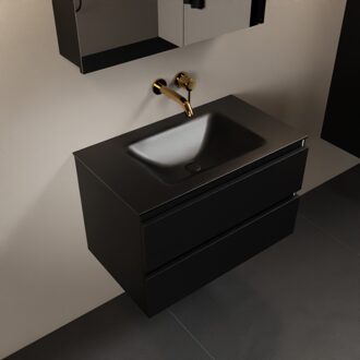 Mondiaz AIVY 80cm badmeubel Urban, wastafel Urban solid surface midden zonder kraangat met spiegelkast (AI-351171URBAN-NO - AI-M80URMI - AI-C80URMI)