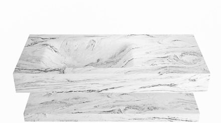 Mondiaz ALAN-DLUX 100cm planchet Glace. Vrijhangende wastafel CLOUD links zonder kraangat, kleur Glace.
