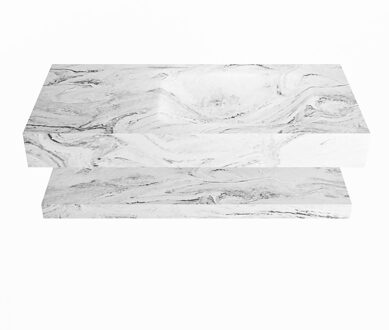 Mondiaz ALAN-DLUX 100cm planchet Glace. Vrijhangende wastafel CLOUD rechts zonder kraangat, kleur Glace.