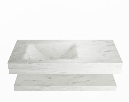Mondiaz ALAN-DLUX 100cm planchet Opalo. Vrijhangende wastafel CLOUD links 1 kraangat, kleur Opalo.