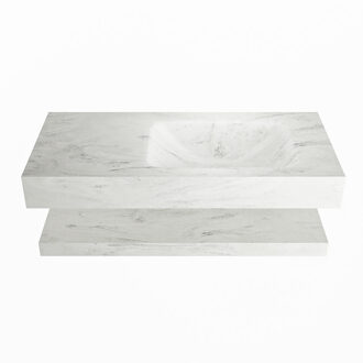 Mondiaz ALAN-DLUX 100cm planchet Opalo. Vrijhangende wastafel CLOUD rechts 1 kraangat, kleur Opalo.