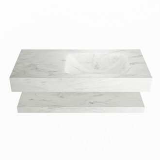 Mondiaz ALAN-DLUX 100cm planchet Opalo. Vrijhangende wastafel CLOUD rechts zonder kraangat, kleur Opalo.