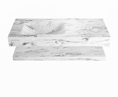Mondiaz ALAN-DLUX 110cm planchet Glace. Vrijhangende wastafel CLOUD links zonder kraangat, kleur Glace.