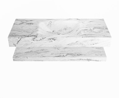 Mondiaz ALAN-DLUX 110cm planchet Glace. Vrijhangende wastafel CLOUD midden zonder kraangat, kleur Glace.