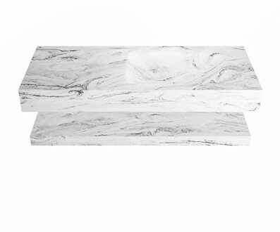 Mondiaz ALAN-DLUX 110cm planchet Glace. Vrijhangende wastafel CLOUD rechts 1 kraangat, kleur Glace.