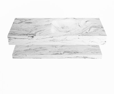Mondiaz ALAN-DLUX 110cm planchet Glace. Vrijhangende wastafel CLOUD rechts zonder kraangat, kleur Glace.