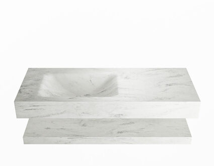 Mondiaz ALAN-DLUX 110cm planchet Opalo. Vrijhangende wastafel CLOUD links 1 kraangat, kleur Opalo.