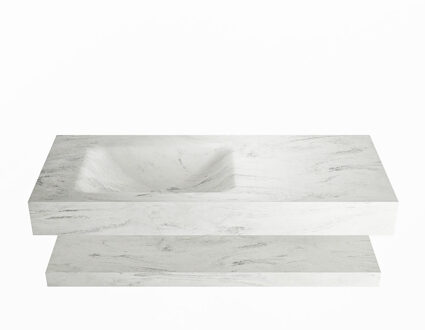 Mondiaz ALAN-DLUX 110cm planchet Opalo. Vrijhangende wastafel CLOUD links zonder kraangat, kleur Opalo.