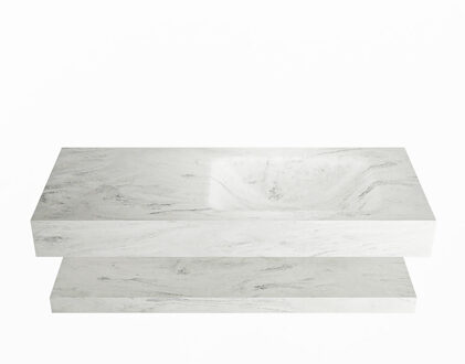 Mondiaz ALAN-DLUX 110cm planchet Opalo. Vrijhangende wastafel CLOUD rechts 1 kraangat, kleur Opalo.