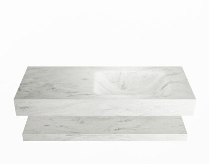 Mondiaz ALAN-DLUX 110cm planchet Opalo. Vrijhangende wastafel CLOUD rechts zonder kraangat, kleur Opalo.