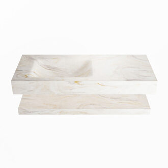 Mondiaz ALAN-DLUX 110cm planchet Ostra. Vrijhangende wastafel CLOUD links zonder kraangat, kleur Ostra.