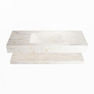 Mondiaz ALAN-DLUX 110cm planchet Ostra. Vrijhangende wastafel CLOUD midden zonder kraangat, kleur Ostra.