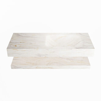 Mondiaz ALAN-DLUX 110cm planchet Ostra. Vrijhangende wastafel CLOUD rechts 1 kraangat, kleur Ostra.