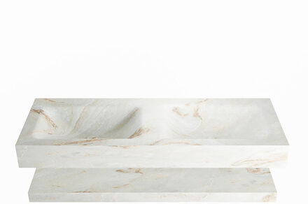 Mondiaz ALAN-DLUX 120cm planchet Frappe. Vrijhangende wastafel CLOUD dubbel 2 kraangaten, kleur Frappe.