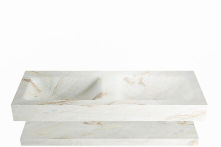 Mondiaz ALAN-DLUX 120cm planchet Frappe. Vrijhangende wastafel CLOUD dubbel zonder kraangat, kleur Frappe.