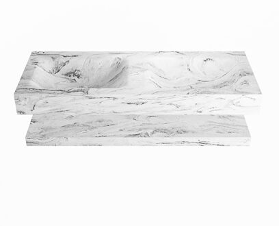 Mondiaz ALAN-DLUX 120cm planchet Glace. Vrijhangende wastafel CLOUD dubbel zonder kraangat, kleur Glace.