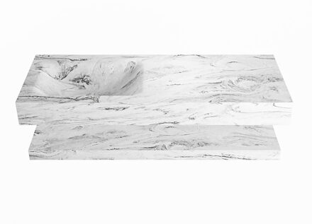 Mondiaz ALAN-DLUX 120cm planchet Glace. Vrijhangende wastafel CLOUD links zonder kraangat, kleur Glace.