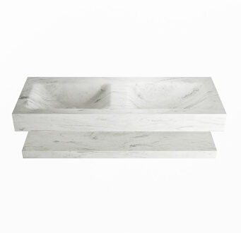 Mondiaz ALAN-DLUX 120cm planchet Opalo. Vrijhangende wastafel CLOUD dubbel 2 kraangaten, kleur Opalo.