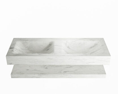 Mondiaz ALAN-DLUX 120cm planchet Opalo. Vrijhangende wastafel CLOUD dubbel zonder kraangat, kleur Opalo.
