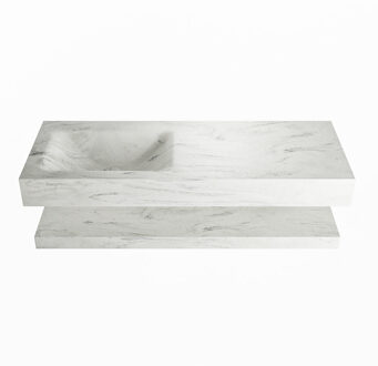 Mondiaz ALAN-DLUX 120cm planchet Opalo. Vrijhangende wastafel CLOUD links 1 kraangat, kleur Opalo.